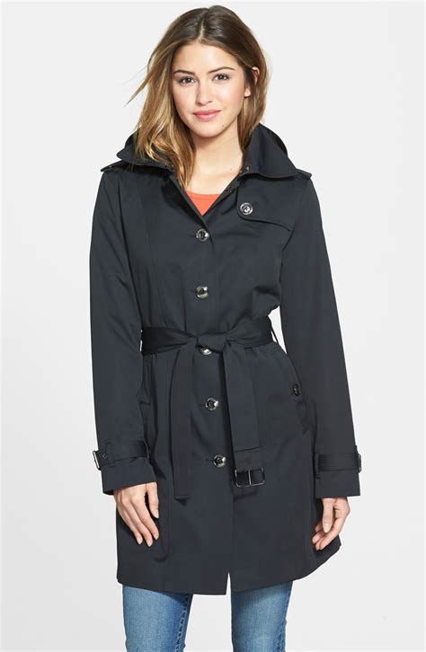 michael kors trench coat womens black|michael kors removable hood coats.